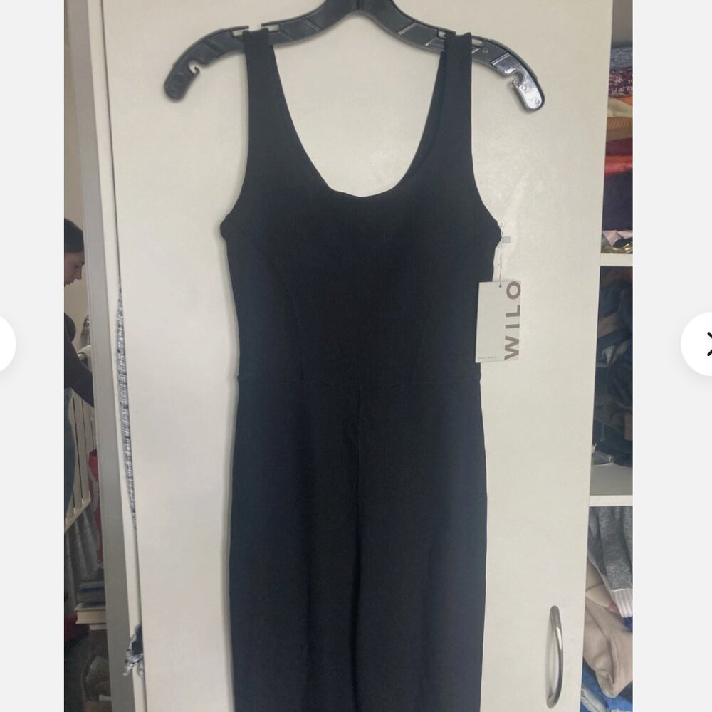 Wilo The Label Flare Ribbed Jumpsuit One Piece BLACK Size Small NWT $108 NICE